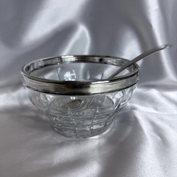 Vintage Italian Silver Plated Cut Glass Dish with Spoon - Picture 1 of 10